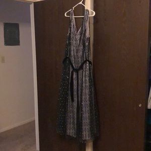 Adrianna lapel lavender/silver dress black sash